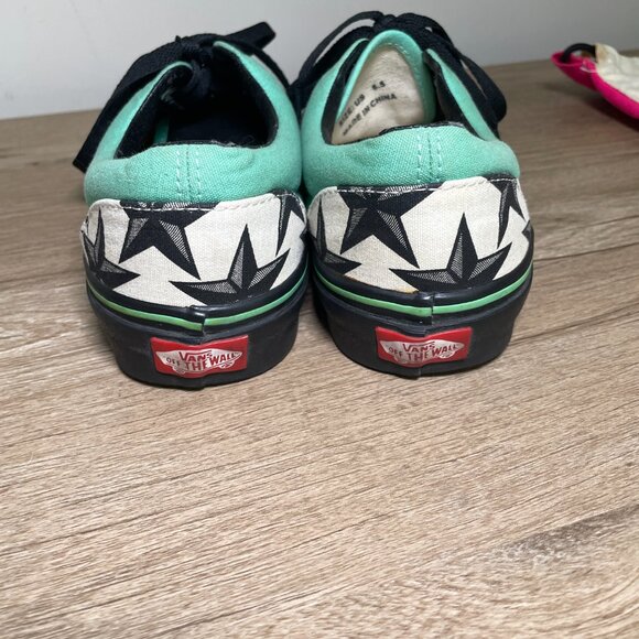 Men's 6.5/Women's 8 Custom Designed Teal & Black Star Vans - Picture 9 of 12